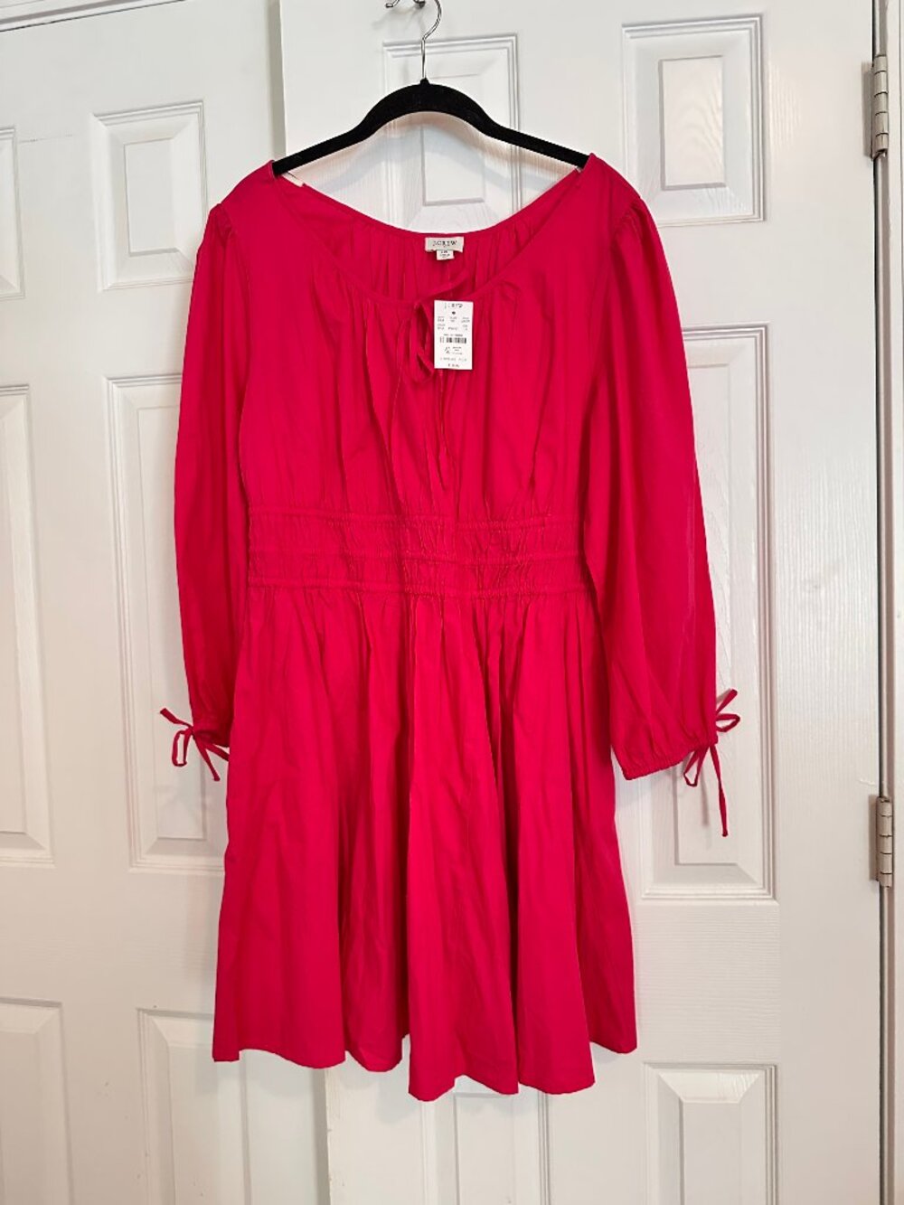 J Crew Snapdragon Pink Cotton Smocked Waist Dress New With Tags Size 16 POCKETS
